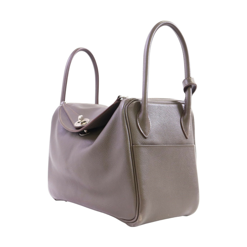 HERMES Evercolor皮革Lindy 26銀扣手挽肩背兩用袋Etain-2