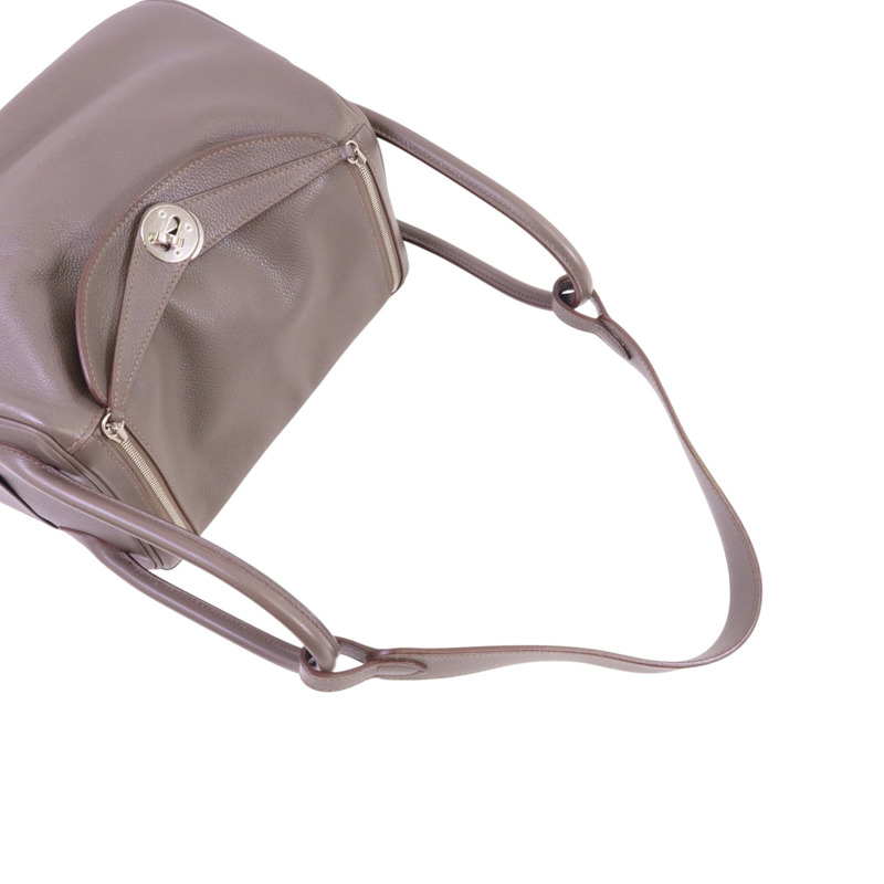 HERMES Evercolor皮革Lindy 26銀扣手挽肩背兩用袋Etain-7