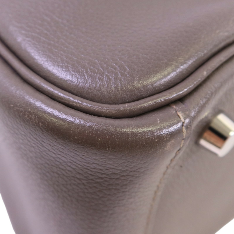 HERMES Evercolor皮革Lindy 26銀扣手挽肩背兩用袋Etain-12