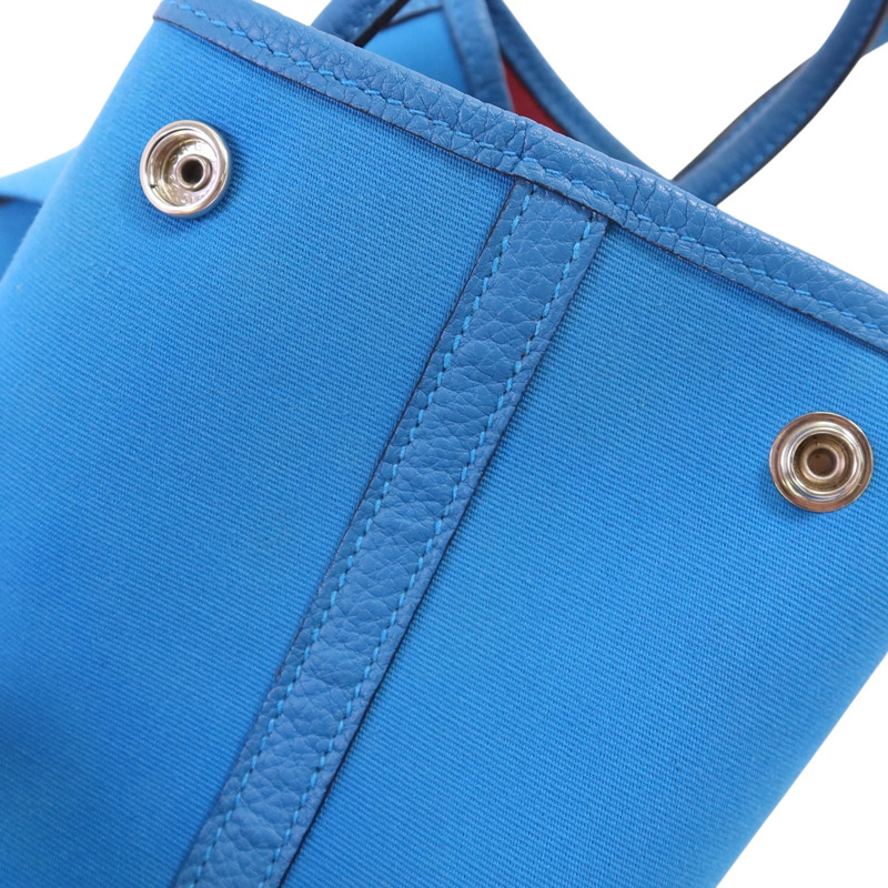 HERMES 帆布/牛皮皮革Garden File PM銀扣手挽肩背兩用袋-13