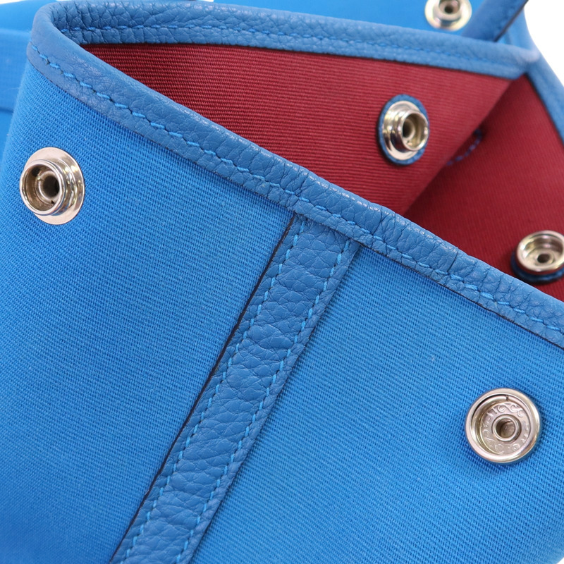 HERMES 帆布/牛皮皮革Garden File PM銀扣手挽肩背兩用袋-14