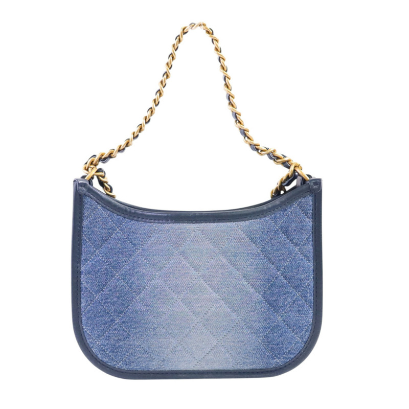 CHANEL 牛仔布Hobo Bag金扣鏈帶手挽肩背兩用袋-1