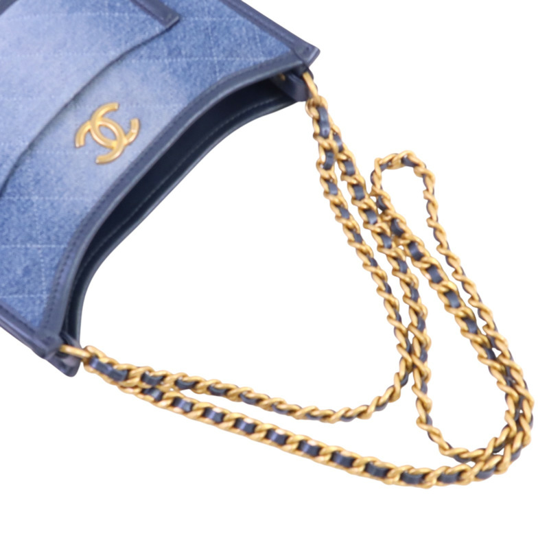 CHANEL 牛仔布Hobo Bag金扣鏈帶手挽肩背兩用袋-7