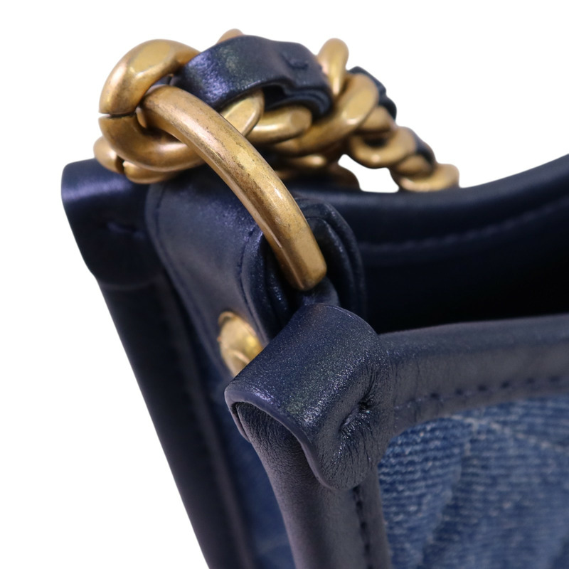 CHANEL 牛仔布Hobo Bag金扣鏈帶手挽肩背兩用袋-16