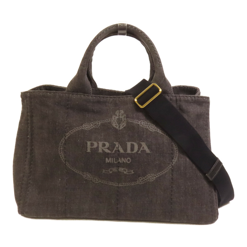 PRADA Denim Canapa金扣手挽肩背兩用袋-0