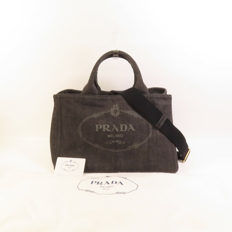 PRADA Denim Canapa金扣手挽肩背兩用袋-9
