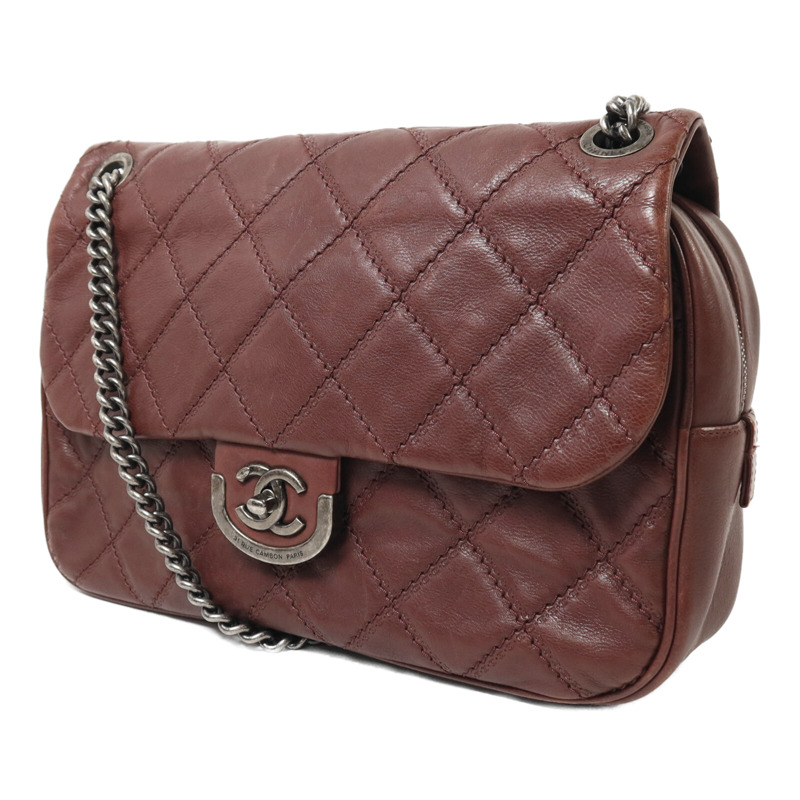 CHANEL 牛皮皮革Chain Shoulder銀扣鏈帶肩背袋-2