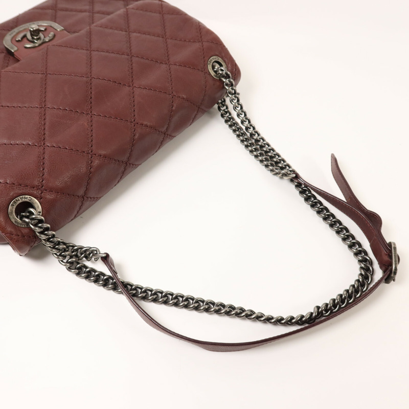 CHANEL 牛皮皮革Chain Shoulder銀扣鏈帶肩背袋-7