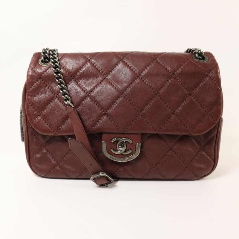 CHANEL 牛皮皮革Chain Shoulder銀扣鏈帶肩背袋-8