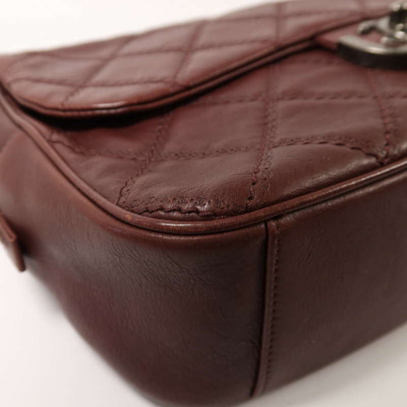 CHANEL 牛皮皮革Chain Shoulder銀扣鏈帶肩背袋-9