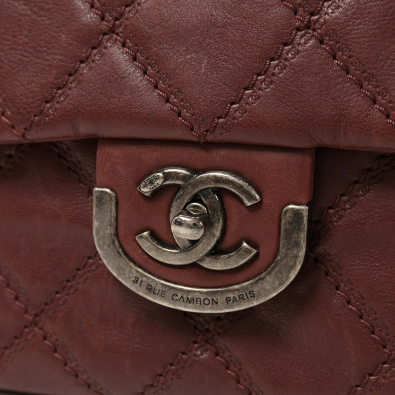 CHANEL 牛皮皮革Chain Shoulder銀扣鏈帶肩背袋-14