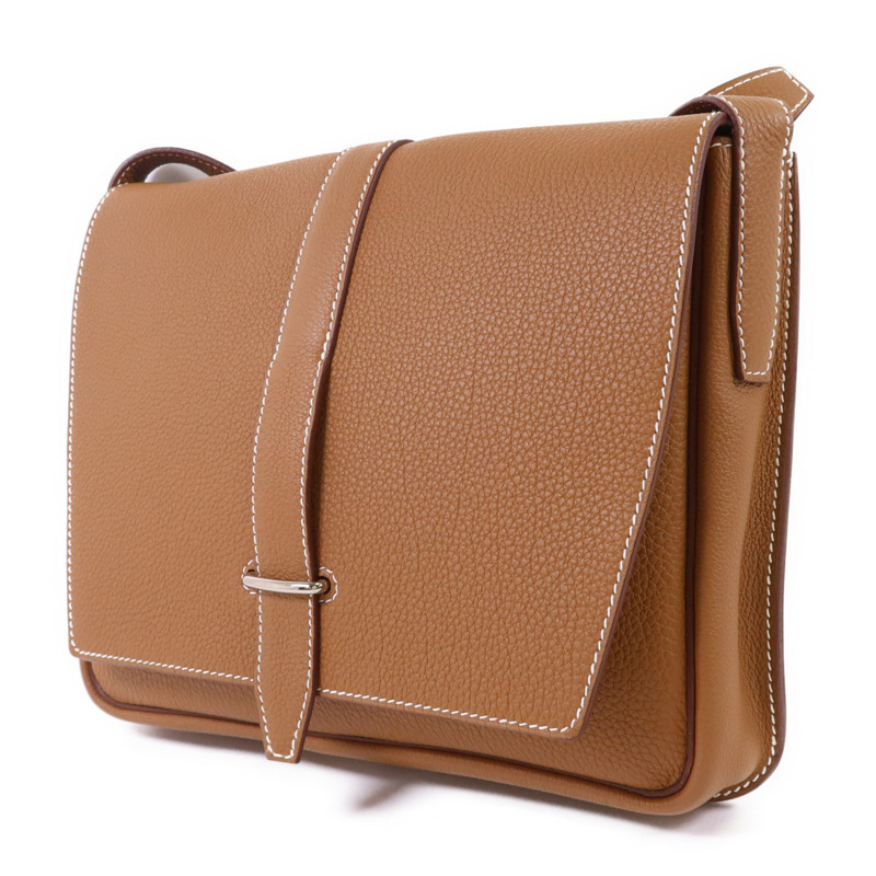 HERMES Togo皮革Steve Light Junior銀扣肩背袋Gold-2