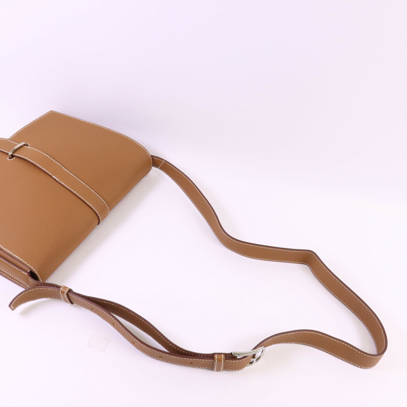 HERMES Togo皮革Steve Light Junior銀扣肩背袋Gold-4