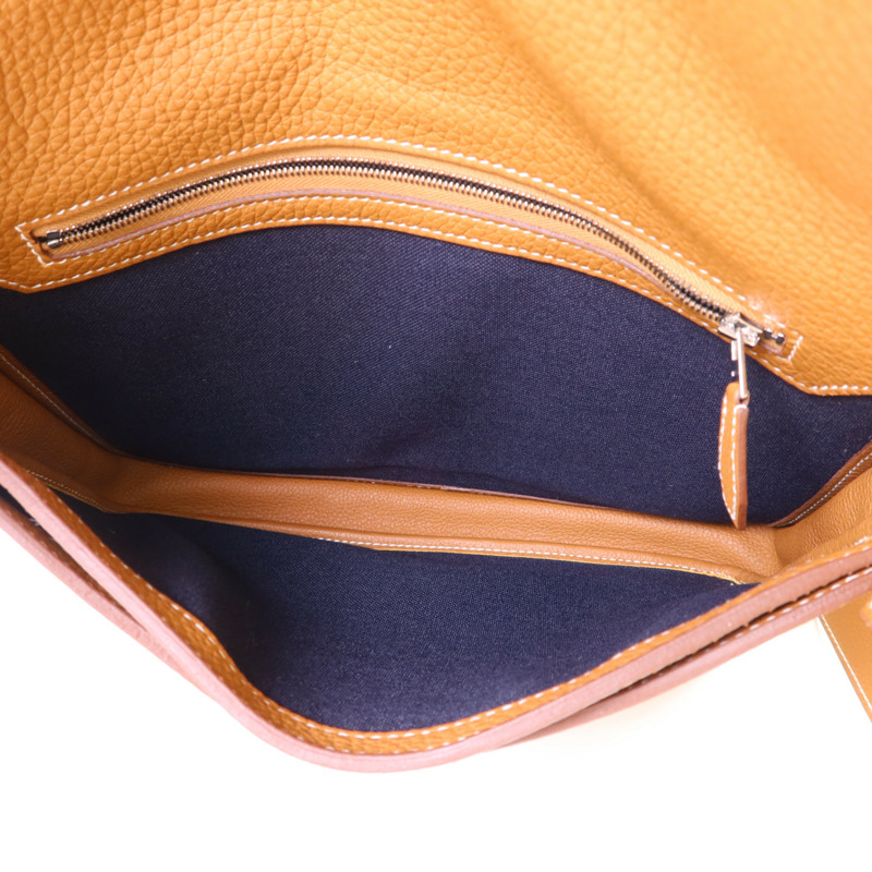 HERMES Togo皮革Steve Light Junior銀扣肩背袋Gold-5