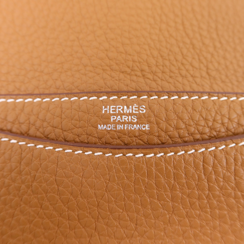 HERMES Togo皮革Steve Light Junior銀扣肩背袋Gold-6