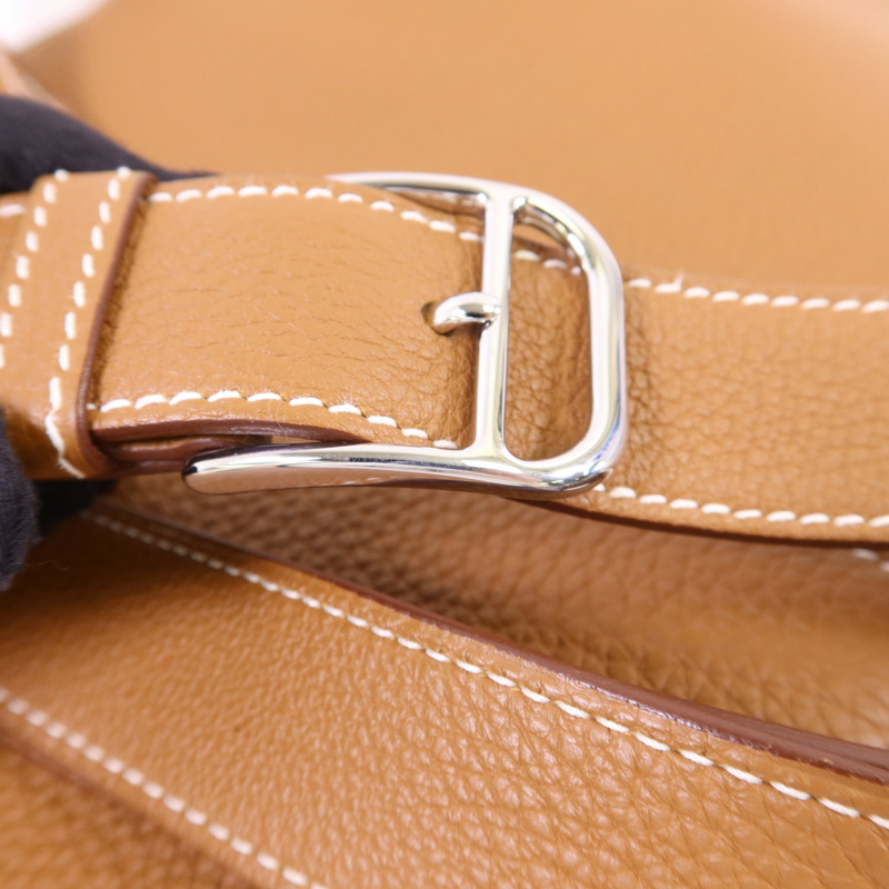 HERMES Togo皮革Steve Light Junior銀扣肩背袋Gold-9