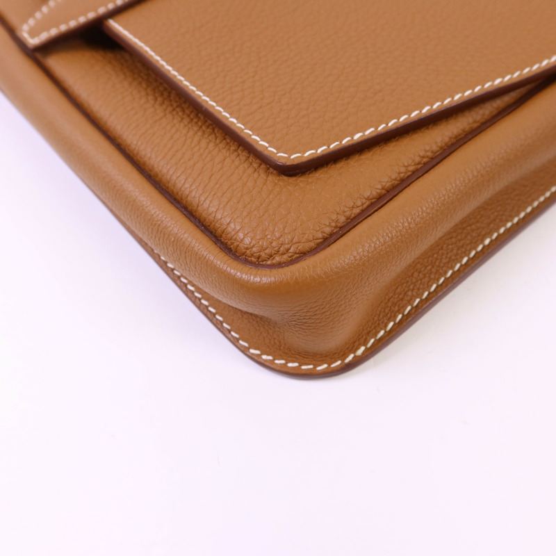HERMES Togo皮革Steve Light Junior銀扣肩背袋Gold-10