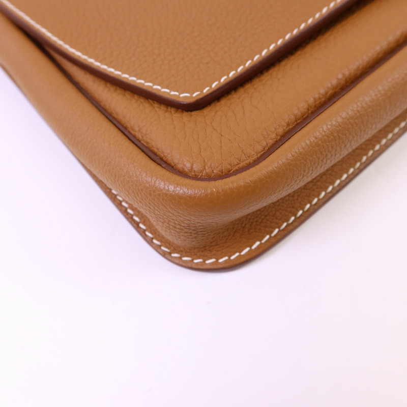 HERMES Togo皮革Steve Light Junior銀扣肩背袋Gold-11