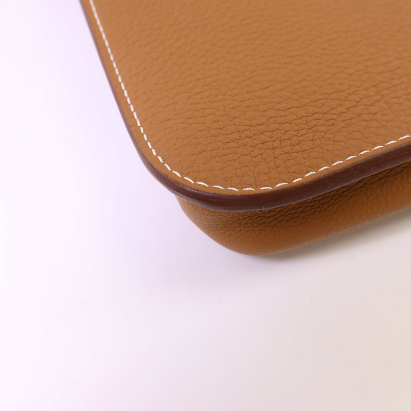 HERMES Togo皮革Steve Light Junior銀扣肩背袋Gold-13