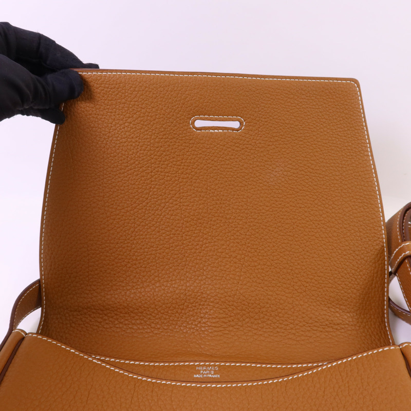 HERMES Togo皮革Steve Light Junior銀扣肩背袋Gold-14