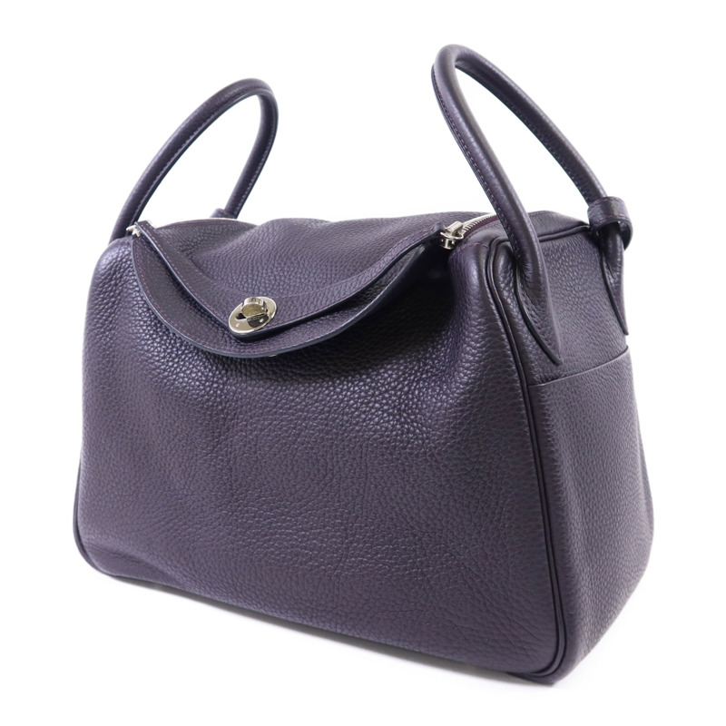 HERMES Clemence皮革Lindy 30銀扣手挽肩背兩用袋Prunoir-1