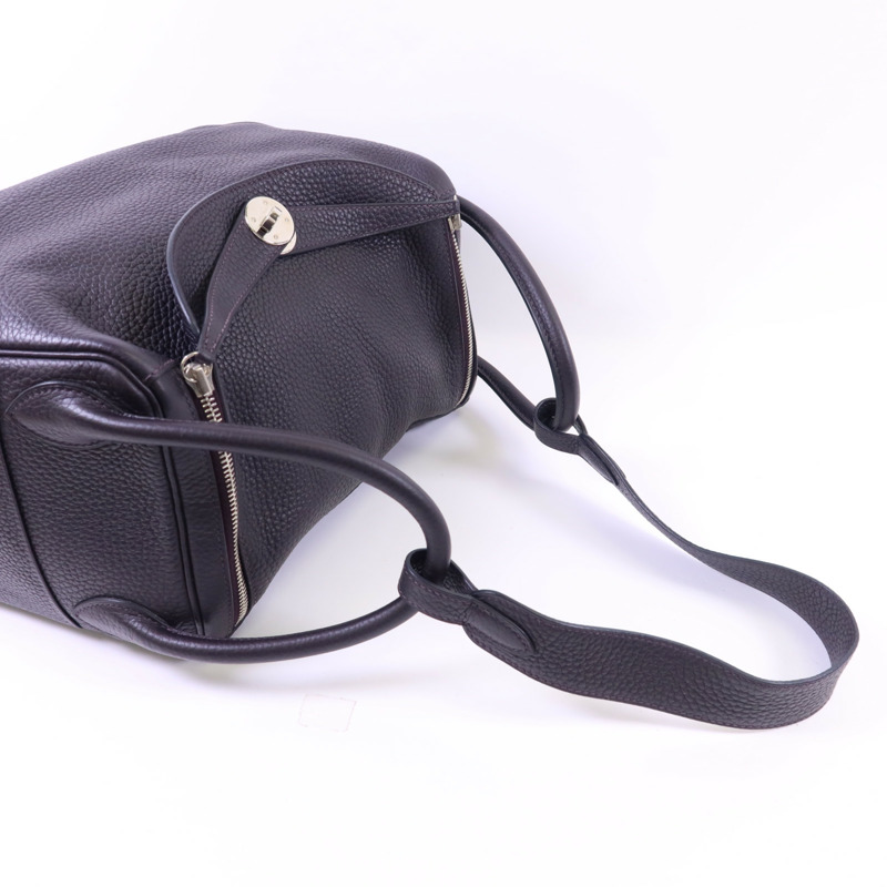 HERMES Clemence皮革Lindy 30銀扣手挽肩背兩用袋Prunoir-4