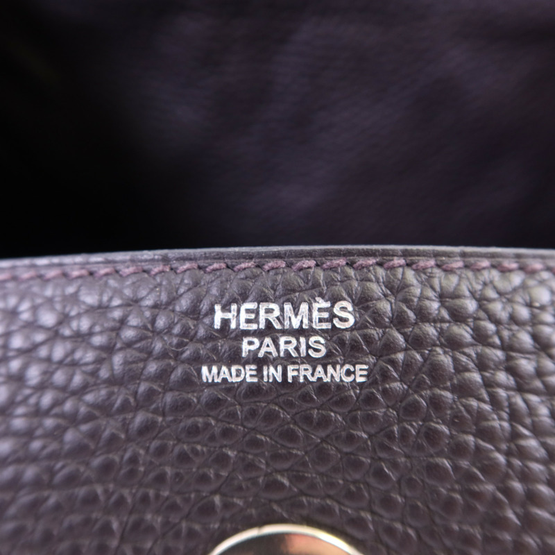 HERMES Clemence皮革Lindy 30銀扣手挽肩背兩用袋Prunoir-6