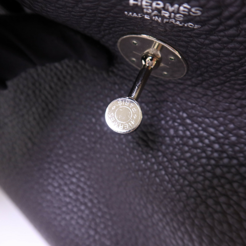 HERMES Clemence皮革Lindy 30銀扣手挽肩背兩用袋Prunoir-8