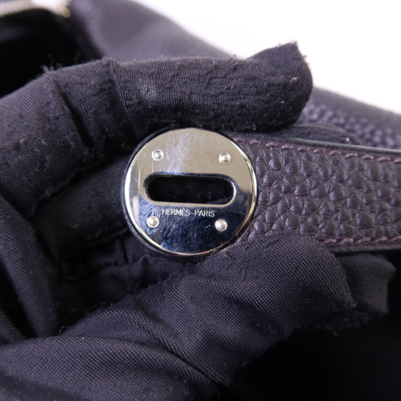 HERMES Clemence皮革Lindy 30銀扣手挽肩背兩用袋Prunoir-9