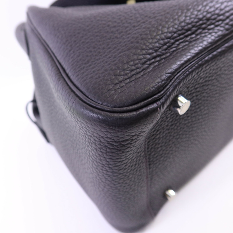 HERMES Clemence皮革Lindy 30銀扣手挽肩背兩用袋Prunoir-12