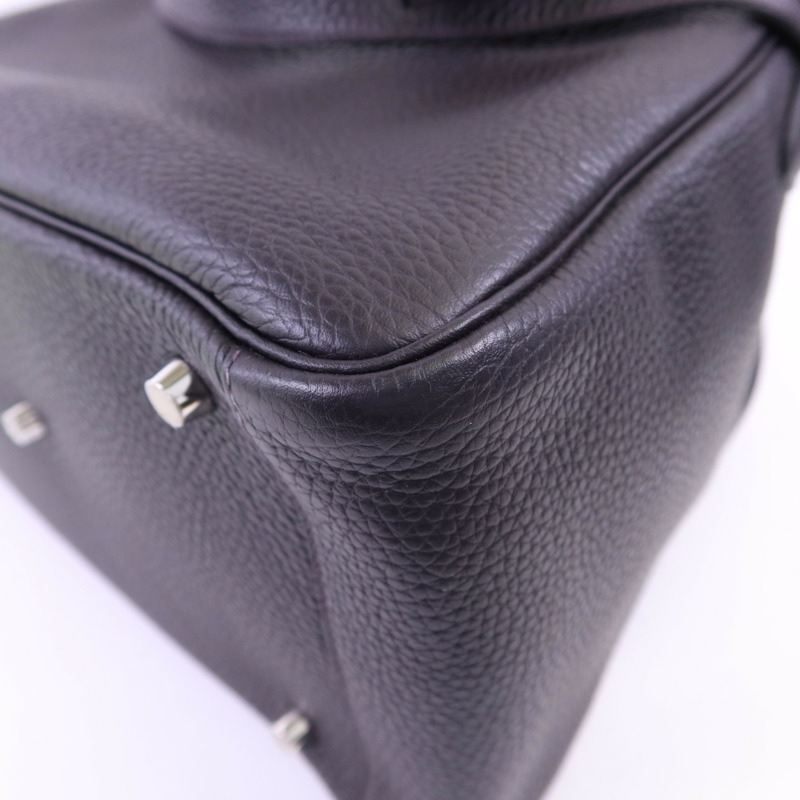 HERMES Clemence皮革Lindy 30銀扣手挽肩背兩用袋Prunoir-13