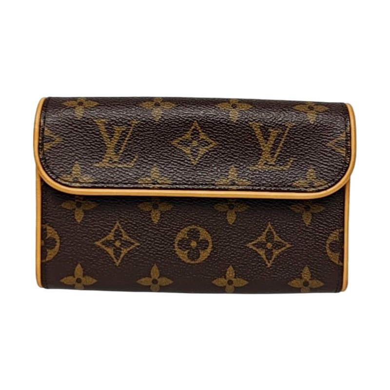 LOUIS VUITTON FLORENTINE棕色塗層帆布老花腰包斜挎包腰包/胸包金色五金可拆卸肩帶-0