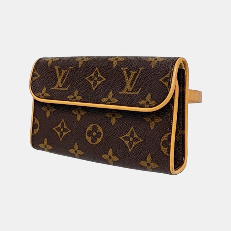 LOUIS VUITTON FLORENTINE棕色塗層帆布老花腰包斜挎包腰包/胸包金色五金可拆卸肩帶-2