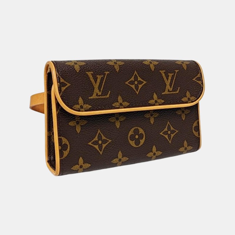 LOUIS VUITTON FLORENTINE棕色塗層帆布老花腰包斜挎包腰包/胸包金色五金可拆卸肩帶-3