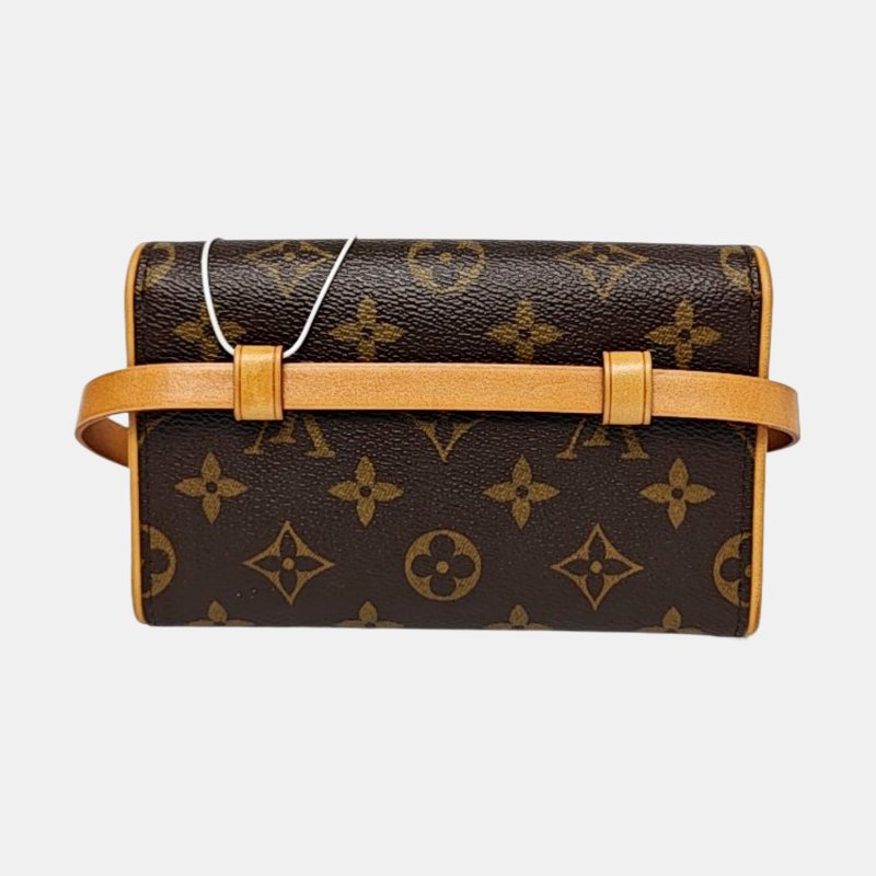 LOUIS VUITTON FLORENTINE棕色塗層帆布老花腰包斜挎包腰包/胸包金色五金可拆卸肩帶-4