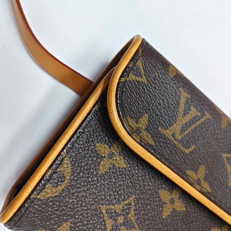 LOUIS VUITTON FLORENTINE棕色塗層帆布老花腰包斜挎包腰包/胸包金色五金可拆卸肩帶-9