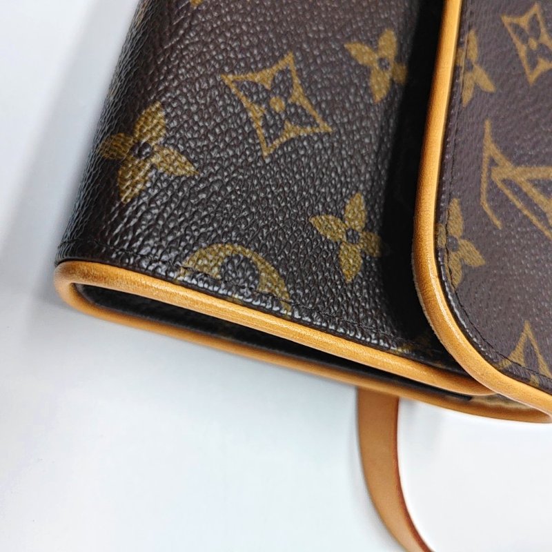 LOUIS VUITTON FLORENTINE棕色塗層帆布老花腰包斜挎包腰包/胸包金色五金可拆卸肩帶-11