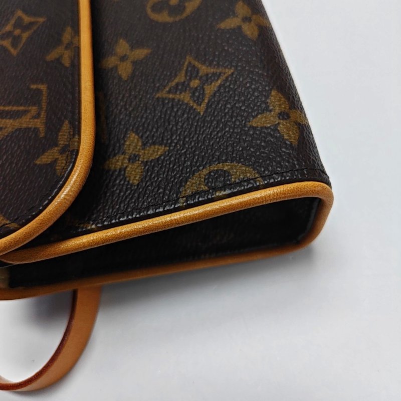 LOUIS VUITTON FLORENTINE棕色塗層帆布老花腰包斜挎包腰包/胸包金色五金可拆卸肩帶-12