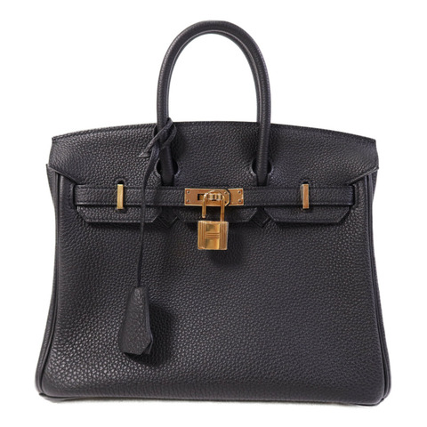 HERMES Clemence皮革Birkin 25金扣手挽袋Noir