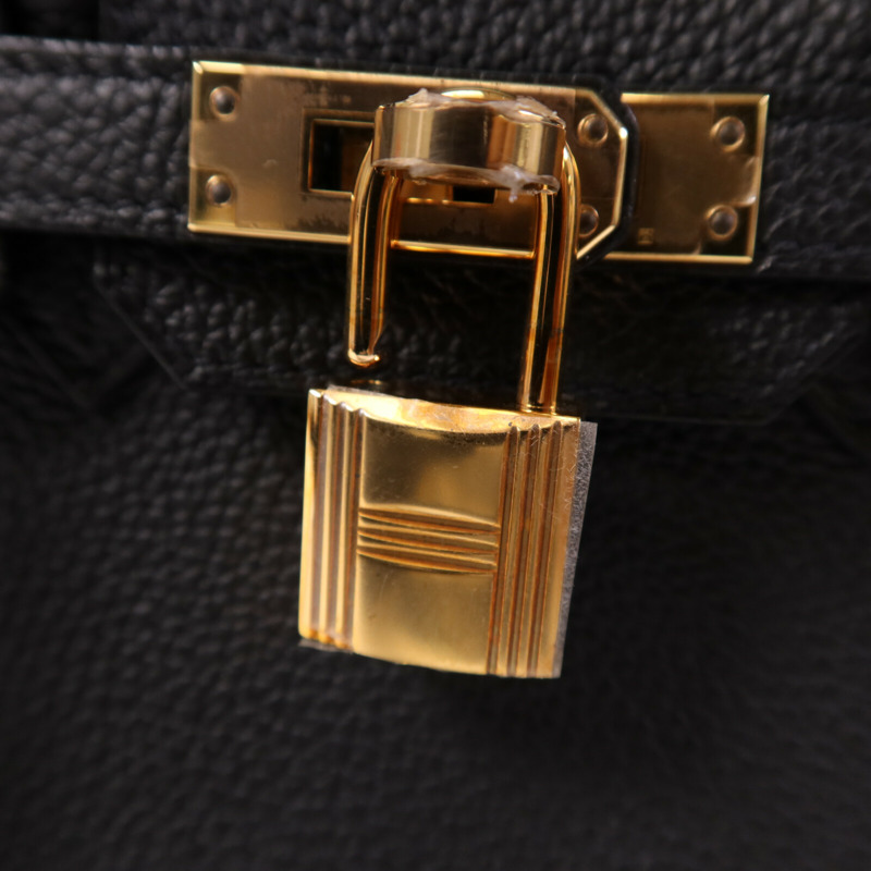 HERMES Clemence皮革Birkin 25金扣手挽袋Noir-6
