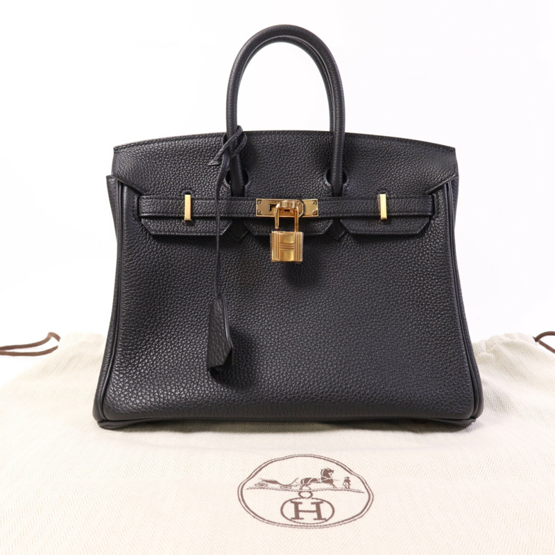HERMES Clemence皮革Birkin 25金扣手挽袋Noir-9