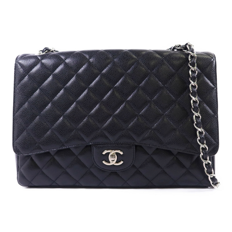 CHANEL 牛皮皮革Maxi Classic銀扣鏈帶肩背袋-0