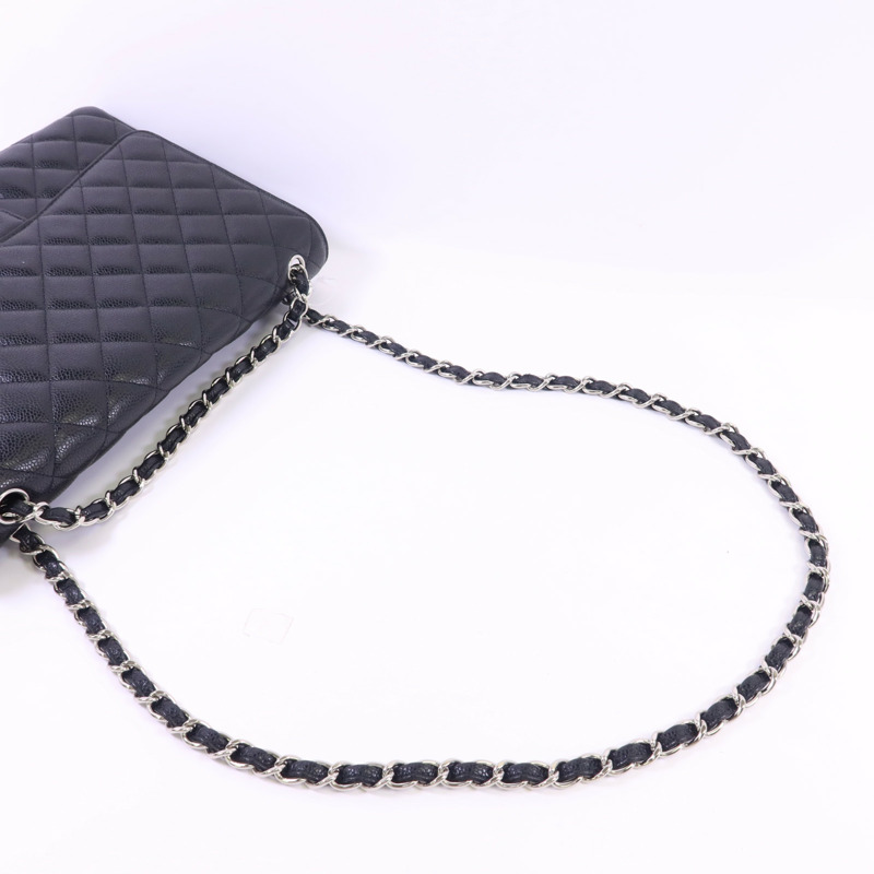 CHANEL 牛皮皮革Maxi Classic銀扣鏈帶肩背袋-4