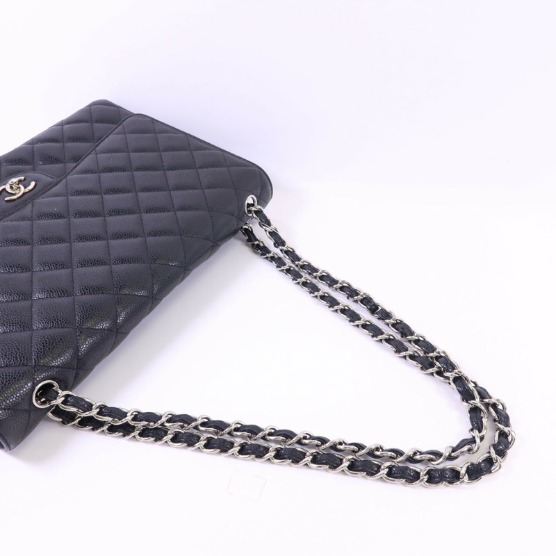 CHANEL 牛皮皮革Maxi Classic銀扣鏈帶肩背袋-5