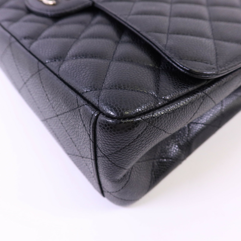 CHANEL 牛皮皮革Maxi Classic銀扣鏈帶肩背袋-11