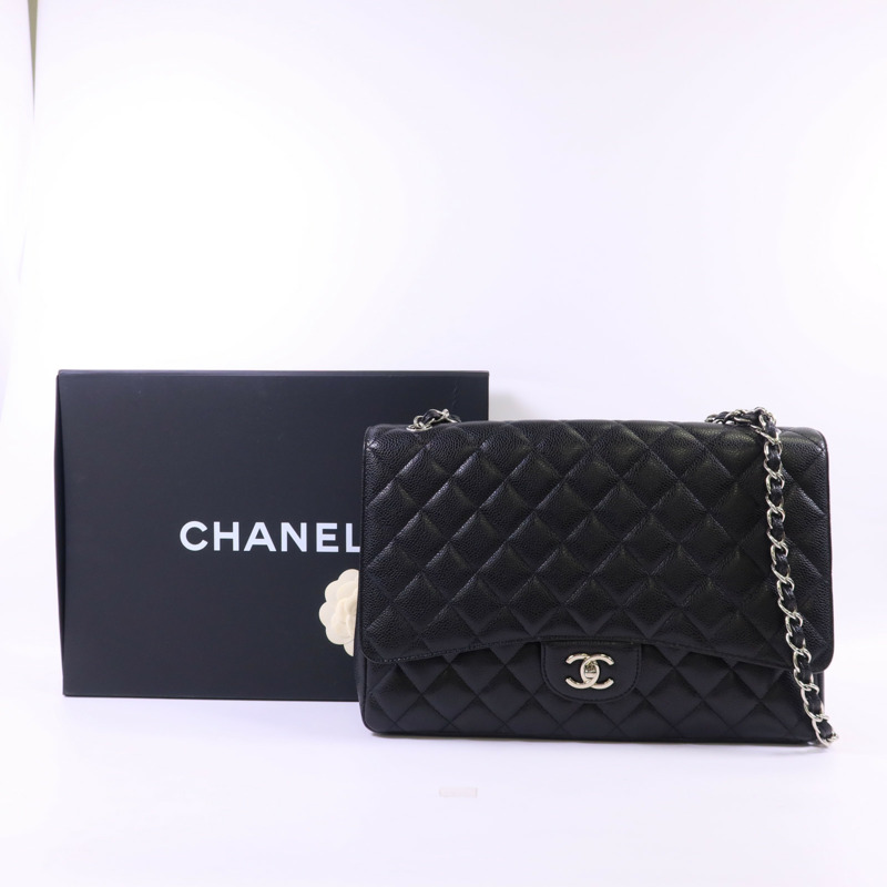 CHANEL 牛皮皮革Maxi Classic銀扣鏈帶肩背袋-20