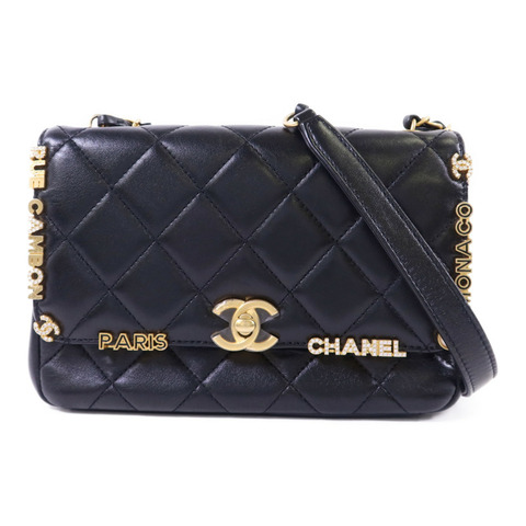 CHANEL 羊皮皮革Matelasse Mini Flap金扣鏈帶肩背袋