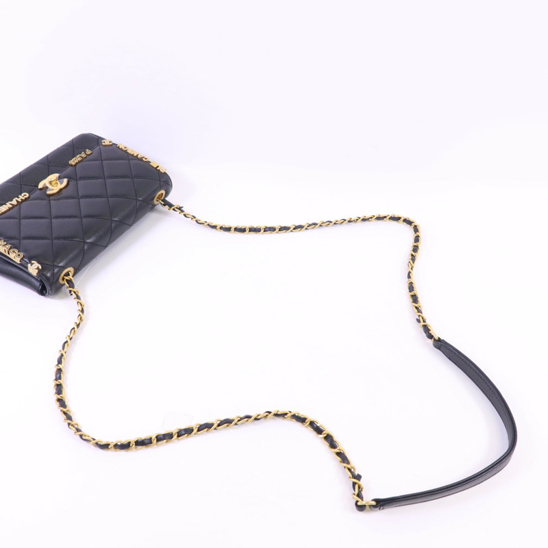 CHANEL 羊皮皮革Matelasse Mini Flap金扣鏈帶肩背袋-4