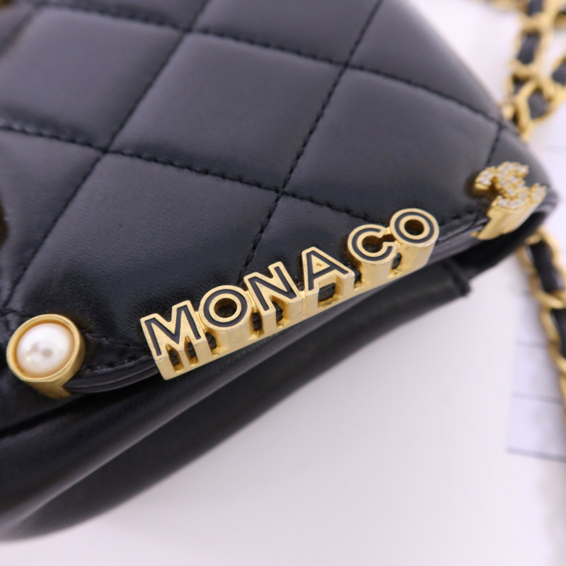 CHANEL 羊皮皮革Matelasse Mini Flap金扣鏈帶肩背袋-9