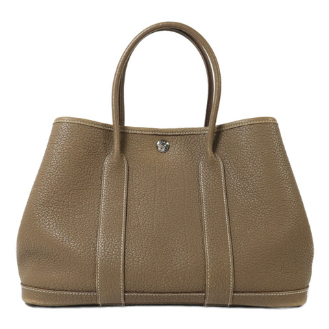 HERMES Clemence皮革Garden Party TPM銀扣手挽袋Etoupe